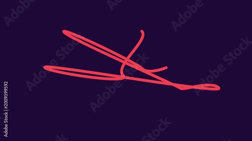 Abstract scribble lines drawing featuring neon red artistic brush strokes isolated on a solid dark purple background for creative graphic design projects