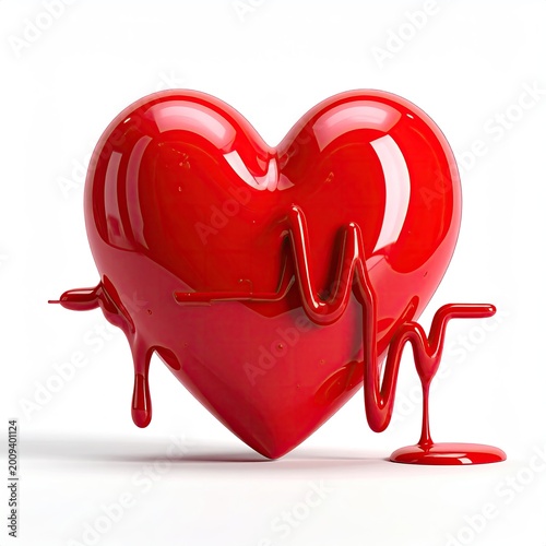 Gleaming red heart with flowing liquid and ECG pulse, symbolizing life