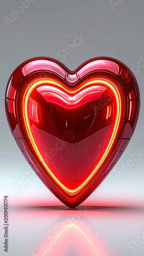 Gleaming red heart with glowing neon orange outline, centered