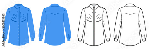 Fotografie Western shirt with shaped yoke seams, chest pocket details and button closure with long sleeves and structured silhouette