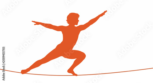 Foto Tightrope walker, balance beam, orange silhouette, acrobat vector, athletic pose