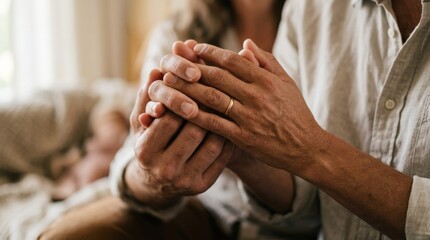 Hands connecting in an artistic display of emotion, expressive human connection concept, close-up gesture, modern editorial style, soft light, realistic skin detail, polished stock appeal, no logos