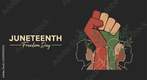 Εκτύπωση καμβά Juneteenth Freedom Day Illustration, Raised Fist Symbol, Minimalist Line Art, So