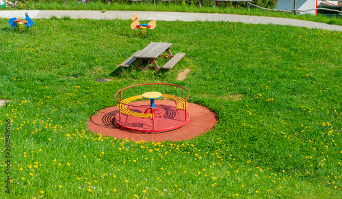 Colorful carousel in the playground