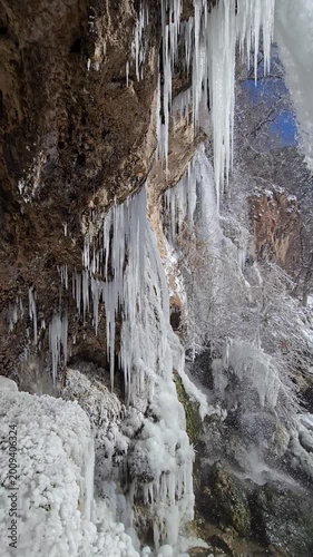 Rifle Falls and Rifle Falls State Park in western Colorado after heavy snowfall on very cold clear February morning 4K.