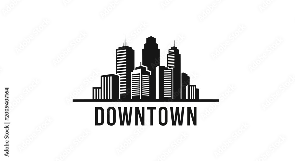 Fototapeta premium Downtown cityscape logo with skyscrapers.