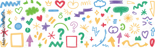 Bild auf Leinwand Colorful hand drawn doodle and symbols on white background shapes