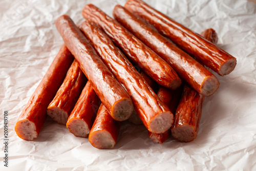 A view of a pile of chicken sticks.
