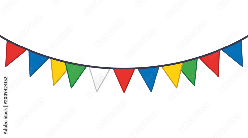 Obraz premium Colorful Party Bunting Garland with Multicolored Triangular Flags Isolated on White Background for Celebration and Festival