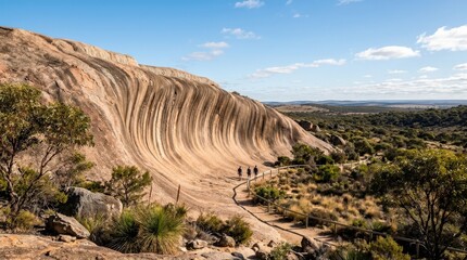 Wave rock at Pildappa Rock on Eyre Peninsula South Australia, striking natural landmark scene for travel, geology, adventure and tourism themes, dramatic stone formation, clear daylight, realistic