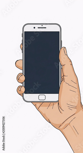 Hand Holding Smartphone with Blank Black Screen Vector Illustration