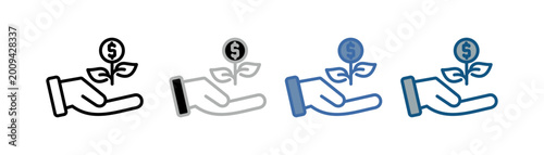
prosperity icon set multiple style collection with hand, plant and money designs