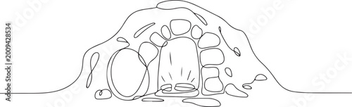 Bilde på lerret The Lord's tomb, Christ is risen, hand drawn outline image on a white background