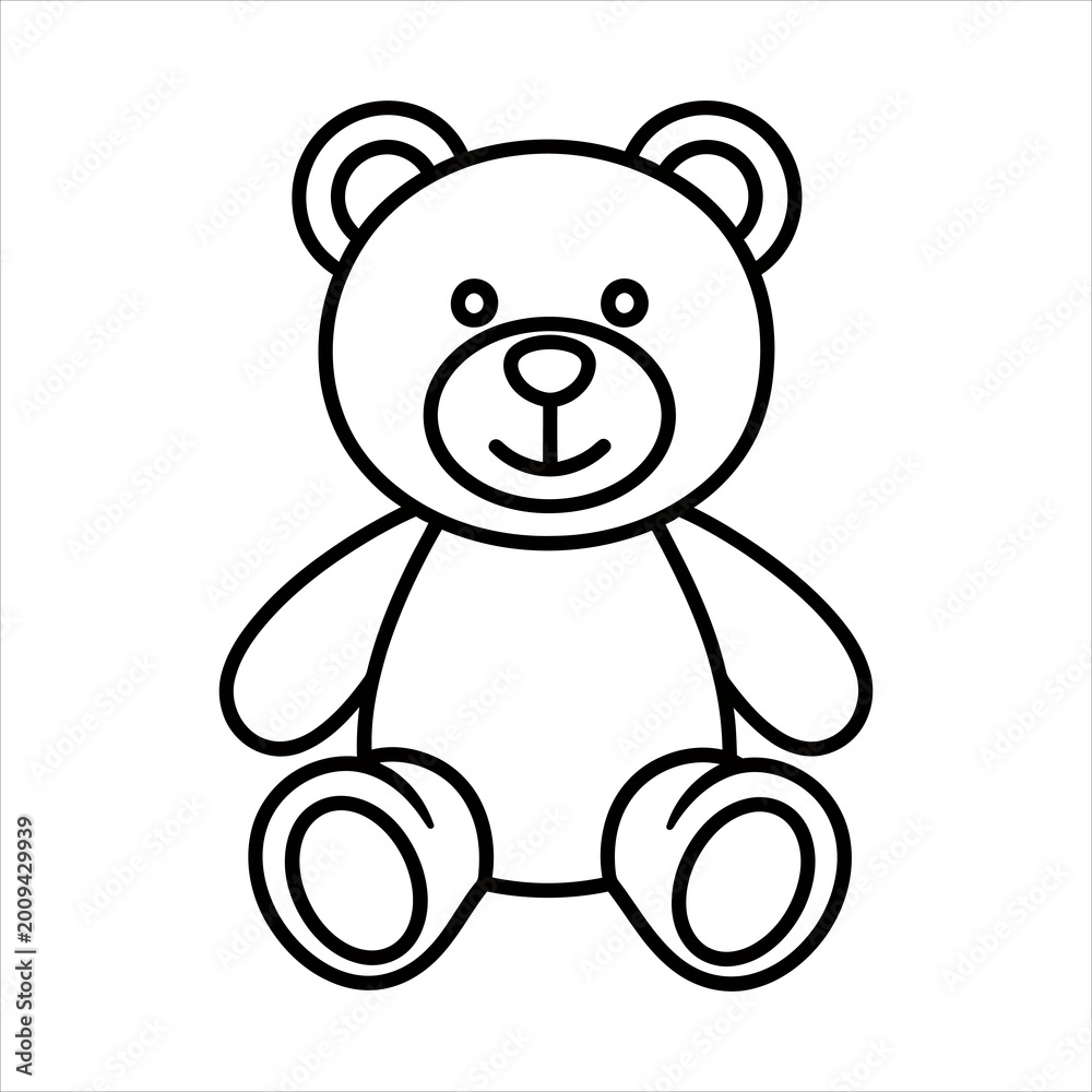 Obraz premium Cute teddy bear toy icon for children and nursery decor with stuffed animal black and white toy store child play