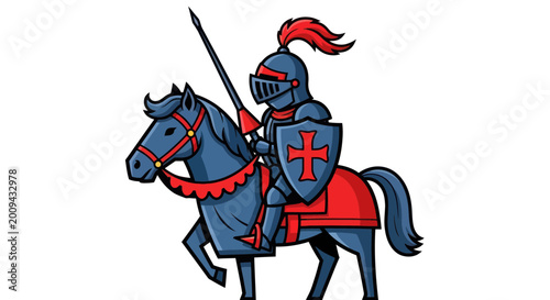 Photos Knight on Horseback with Lance and Shield, Medieval Warrior Illustration