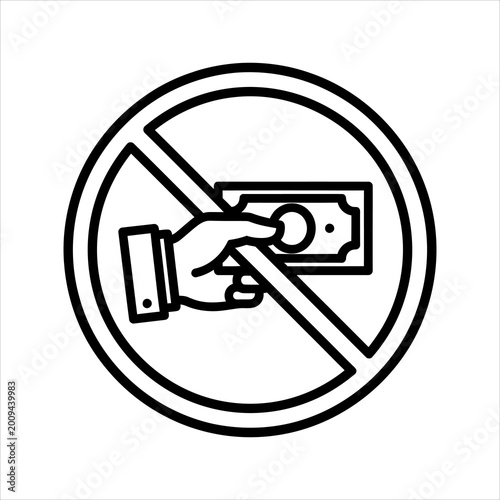 Prohibited money transaction icon hand holding cash with no entry sign prohibited forbidden corruption business