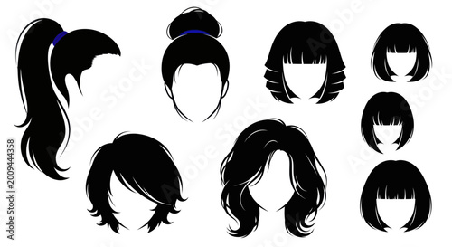 Canvastavla Collection of diverse black hairstyles silhouettes, vector graphic