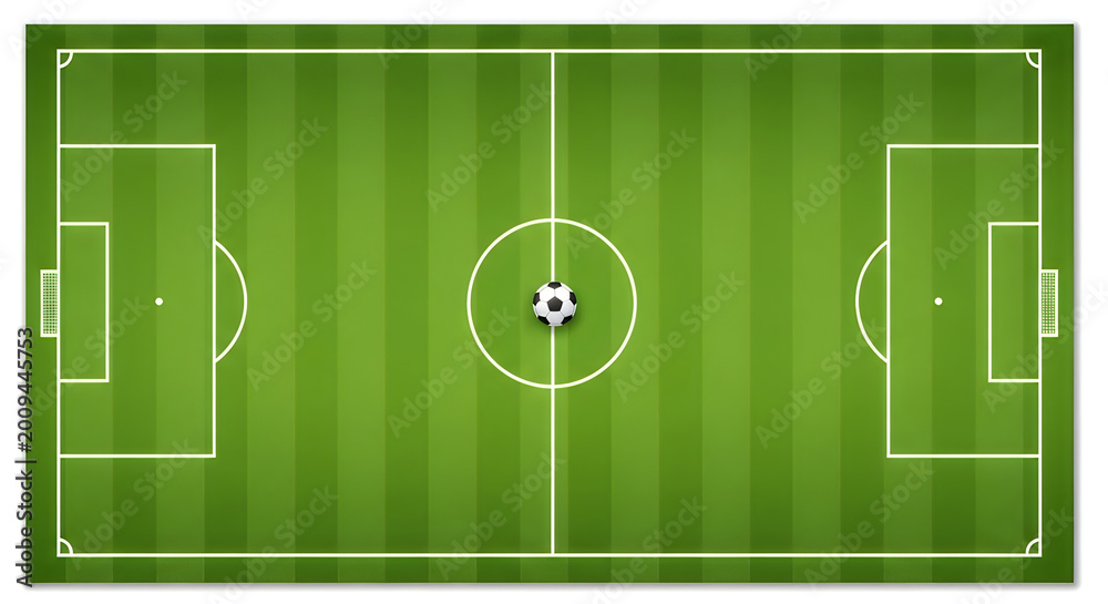 Obraz premium A green soccer field with white lines and a ball