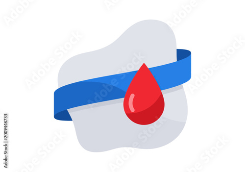 Tableau sur toile Blood drop icon with blue ribbon on abstract background, diabetes awareness symb