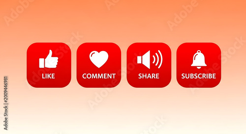 Social media icons for like comment share and subscribe on orange background