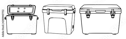 Photos Cooler box set with black line art against white background featuring insulated