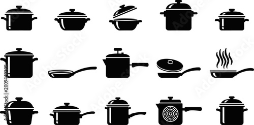 Photos Collection of various kitchen cookware pots pans and steamers isolated on transp