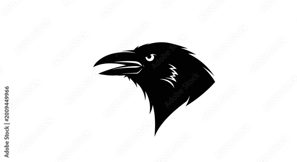 Fototapeta premium Black silhouette of raven bird head 1.