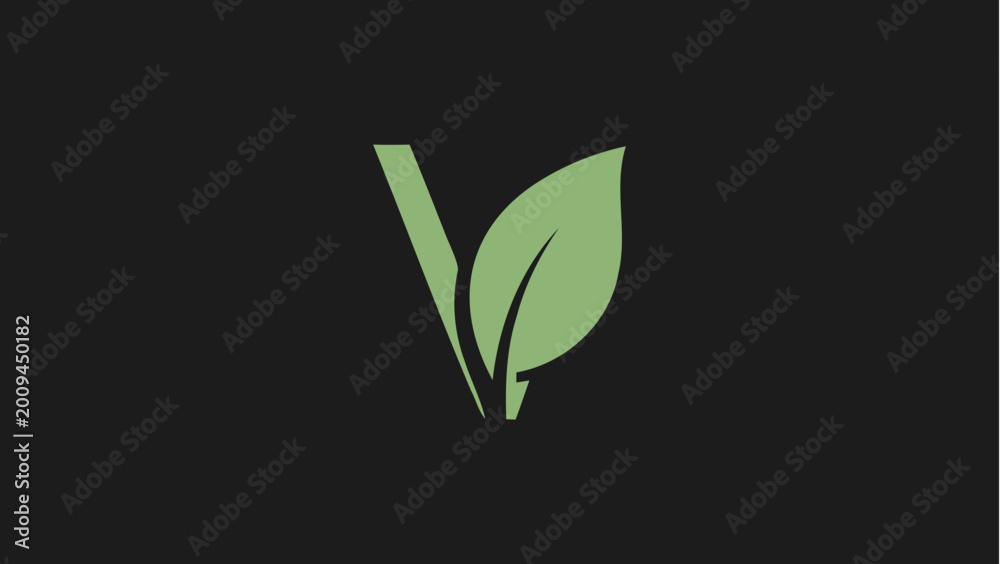 Fototapeta premium Minimalist Letter V Logo Design with Integrated Leaf Symbol