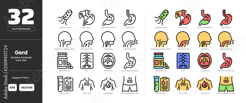Canvastavla GERD Icon Set Collection Colored Outline Line Art Style