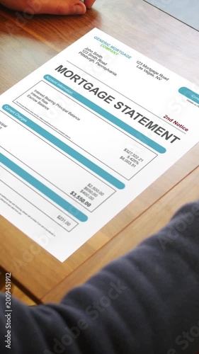 A Stressed Out Homeowner Looks at a Past Due Generic Mortgage Statement - Vertical