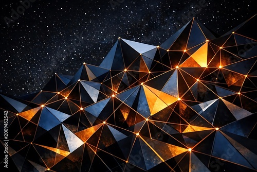 Abstract Geometric Network with Starry Night Background
