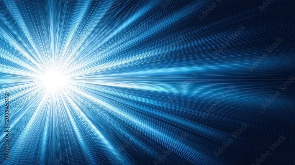 Fototapeta premium Bright Light Rays Emitting from Center with Abstract Blue Background Creating a Dynamic Energy Effect and Radiant Visual for Creative Projects