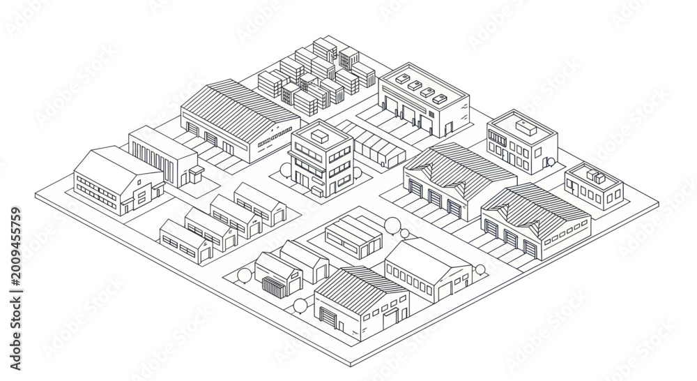 Obraz premium Isometric Architectural Drawing of Urban City Block.