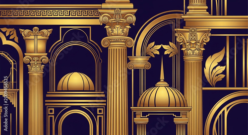Foto Luxurious Golden Architectural Interior with Ornate Details.