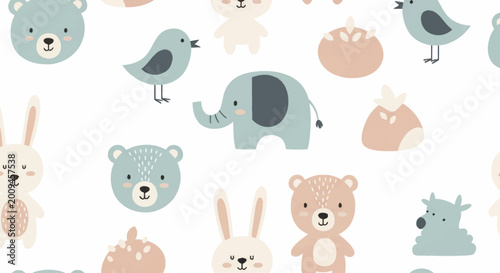 Canvas Print Adorable Seamless Pattern Featuring Cute Baby Animals and Playful Elements