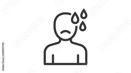This vector graphic illustration depicts a stylized human character profile showing signs of heavy physical exertion or stress with visible sweat droplets falling near their head