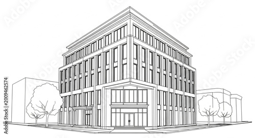 Bild auf Leinwand Modern Multi-Story Building Facade with Architectural Details.