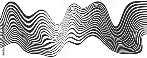 Foto Black on white abstract perspective line wave stripes with 3d dimensional effect isolated on white