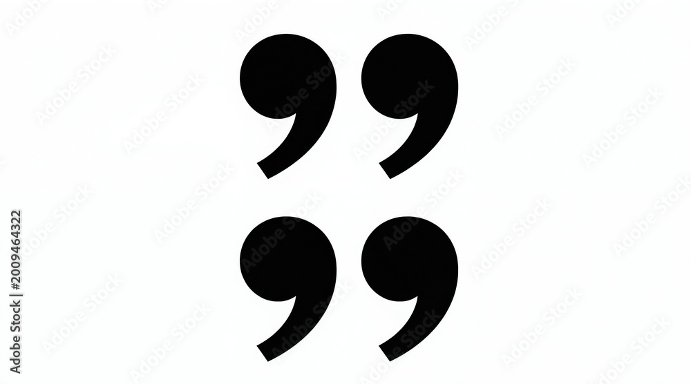 Fototapeta premium Two sets of black quotation marks on white background. Simple graphic design element for text blocks, quotes or citations. Clean, modern, minimal concept.