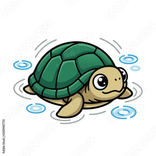 Cute cartoon turtle swimming happily in water illustration.