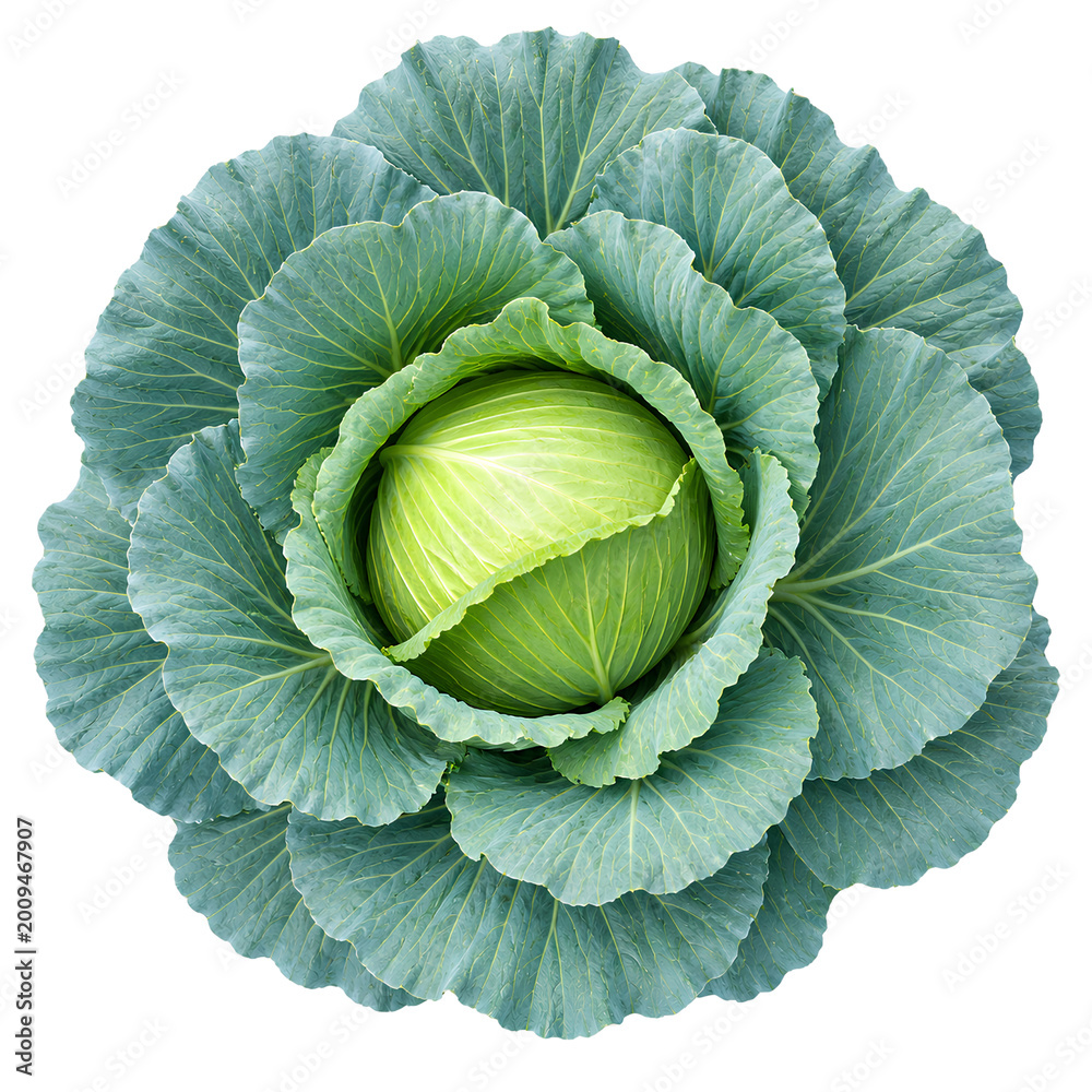 Fototapeta premium Fresh Green Cabbage Isolated on Transparent Background