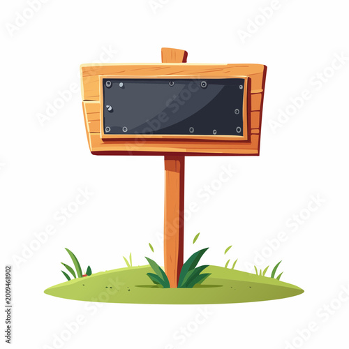 Fotografie Wooden Signpost with Blank Black Board on Green Grass