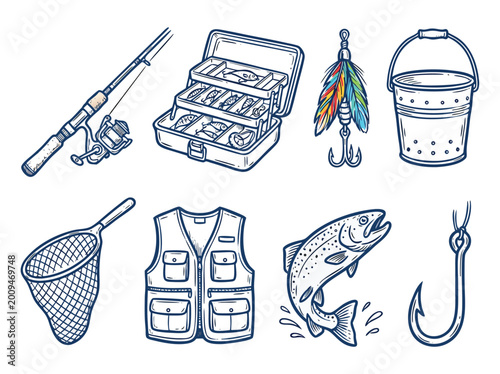 Foto Fishing Equipment and Accessories Rod Tackle Box Lure Bucket Net Vest Fish Hook