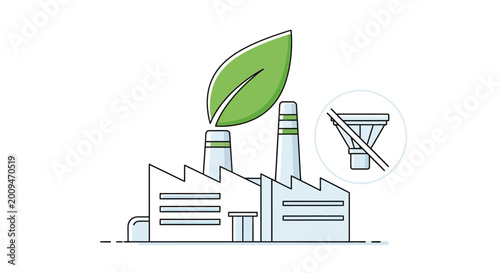 Eco friendly factory with green leaf.