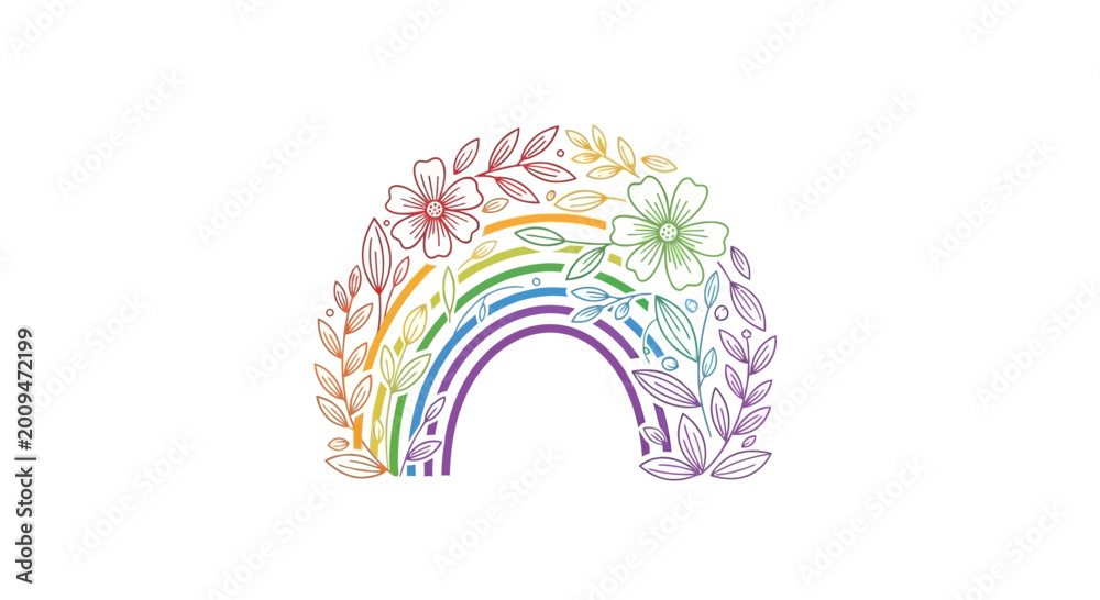 Fototapeta premium Colorful Rainbow with Floral Decoration.
