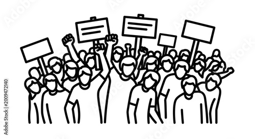 Foto People protesting with signs and fists.