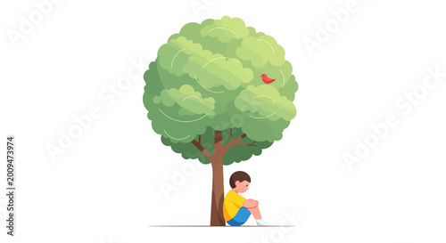 Canvas Print Boy sitting under a tree.