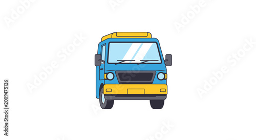 Blue and Yellow Delivery Truck Vector Illustration Front View