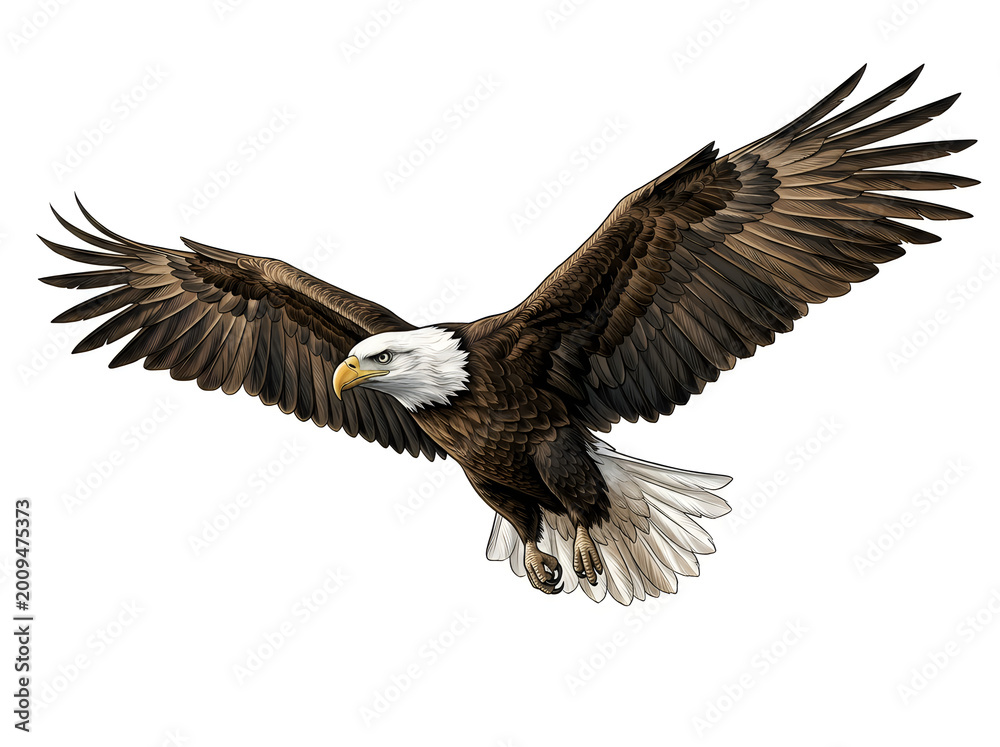 Fototapeta premium Majestic Bald Eagle in Flight, Symbol of Freedom and Strength