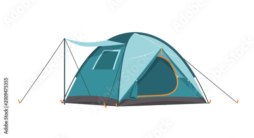 Blue Camping Tent Vector Illustration on White Background